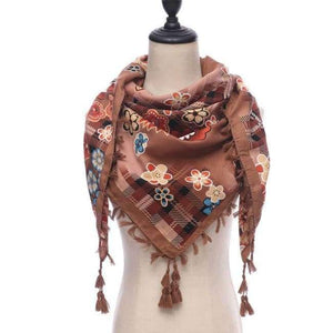 Planet Gates 110-khaki New brand women scarf square cotton shawls and wraps lady pashmina Tassels Bohemia foulard winter female bandana hijabs