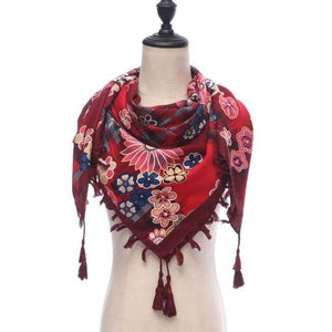 Planet Gates 110-wine New brand women scarf square cotton shawls and wraps lady pashmina Tassels Bohemia foulard winter female bandana hijabs