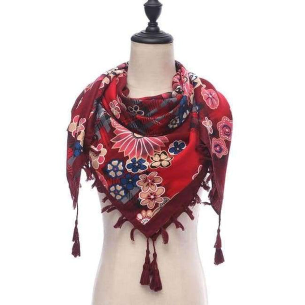 Planet Gates 110-wine New brand women scarf square cotton shawls and wraps lady pashmina Tassels Bohemia foulard winter female bandana hijabs