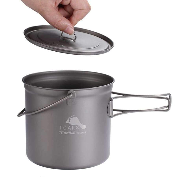 Planet Gates 1100ml(37.6oz) Titanium Pot With Hang Foldable Handle For Outdoor Camping Cookware Picnic Hang Pot Ultralight 1100ml 1300ml 1600ml 2000ml