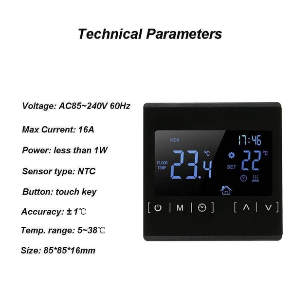 Planet Gates 110V 120V 230V All Touch Screen Temperature Controller Thermoregulator Black Back Light Electric Heating Room Thermostat