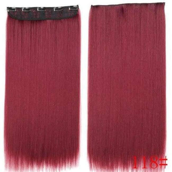 Planet Gates 118C# / 22inches 22Inch Long Straight Synthetic Clip in Hair Extension Heat Resistant 5 Clip Hairpiece Black Blonde Brown Synthetic Hair