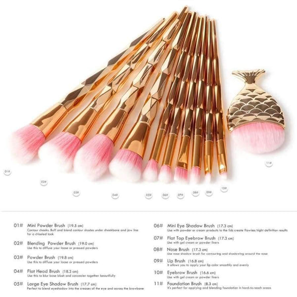 Planet Gates 11PCS 10PCS Makeup Brushes Rose Gold Diamond Purple Brush Loose Powder Brush Flat Kit Pincel Maquiagem Make up Brushes