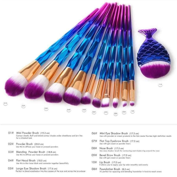 Planet Gates 11PCS 10PCS Makeup Brushes Rose Gold Diamond Purple Brush Loose Powder Brush Flat Kit Pincel Maquiagem Make up Brushes