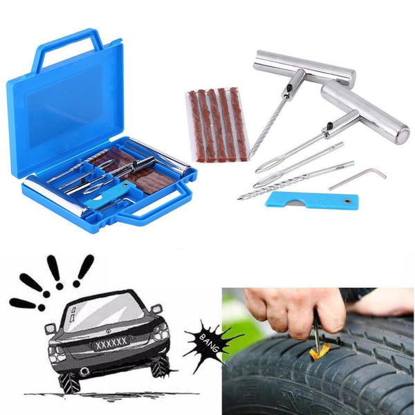 Planet Gates 11Pcs Car Van Motorcycle Bike Emergency Heavy Duty Tubeless Tire Puncture Repair Kit Plug Set Tyre Repair Kit(Knife Random Color