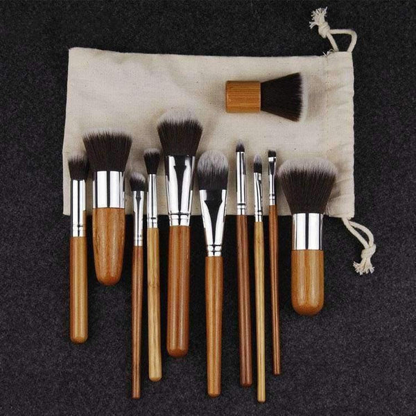Planet Gates 11PCS Professional Bamboo Makeup Brushes Set Cosmetics Foundation Make Up Brush Tools Kit for Powder Blusher Eye Shadow Eyeliner
