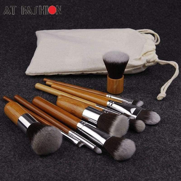 Planet Gates 11PCS Professional Bamboo Makeup Brushes Set Cosmetics Foundation Make Up Brush Tools Kit for Powder Blusher Eye Shadow Eyeliner