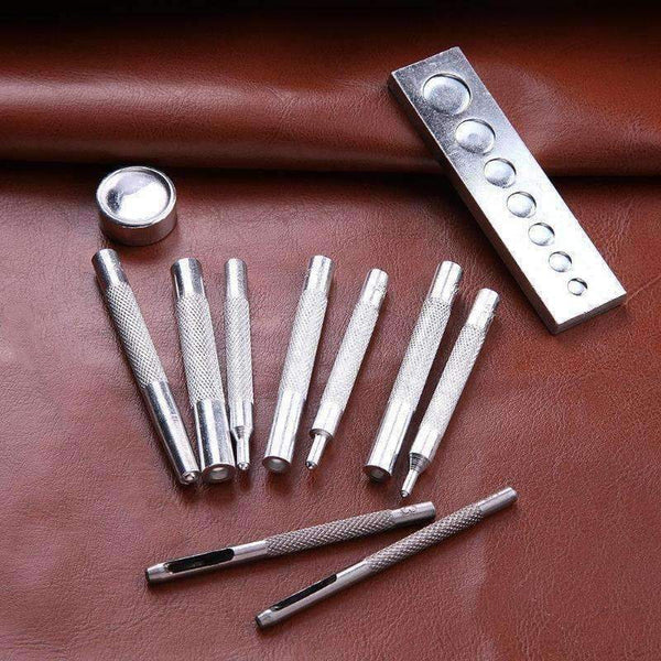 Planet Gates 11pcs/set Metal Leather Tools for Leather Hole Punches Snap Fastener Installation Kit Rivet Setter Base Leather Tool Kit