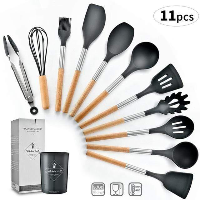 11PCS Silicone Kitchenware Non-stick Cookware Cooking Tool Spatula Ladle Egg Beaters Shovel Spoon Soup Kitchen Utensils Set