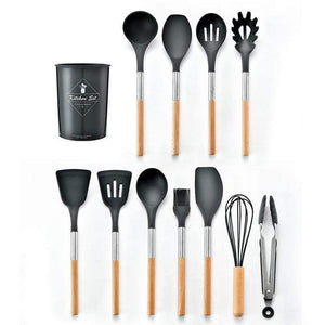 11PCS Silicone Kitchenware Non-stick Cookware Cooking Tool Spatula Ladle Egg Beaters Shovel Spoon Soup Kitchen Utensils Set