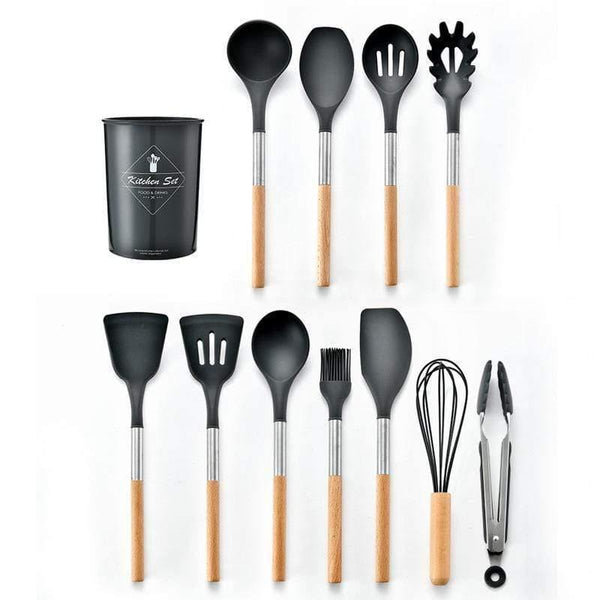 11PCS Silicone Kitchenware Non-stick Cookware Cooking Tool Spatula Ladle Egg Beaters Shovel Spoon Soup Kitchen Utensils Set