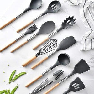 11PCS Silicone Kitchenware Non-stick Cookware Cooking Tool Spatula Ladle Egg Beaters Shovel Spoon Soup Kitchen Utensils Set