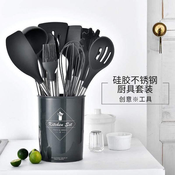 11PCS Silicone Kitchenware Non-stick Cookware Cooking Tool Spatula Ladle Egg Beaters Shovel Spoon Soup Kitchen Utensils Set