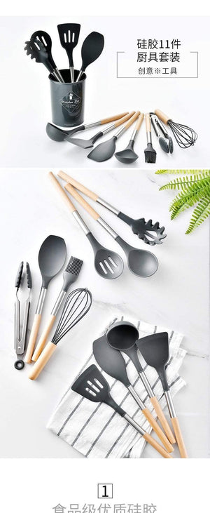 11PCS Silicone Kitchenware Non-stick Cookware Cooking Tool Spatula Ladle Egg Beaters Shovel Spoon Soup Kitchen Utensils Set