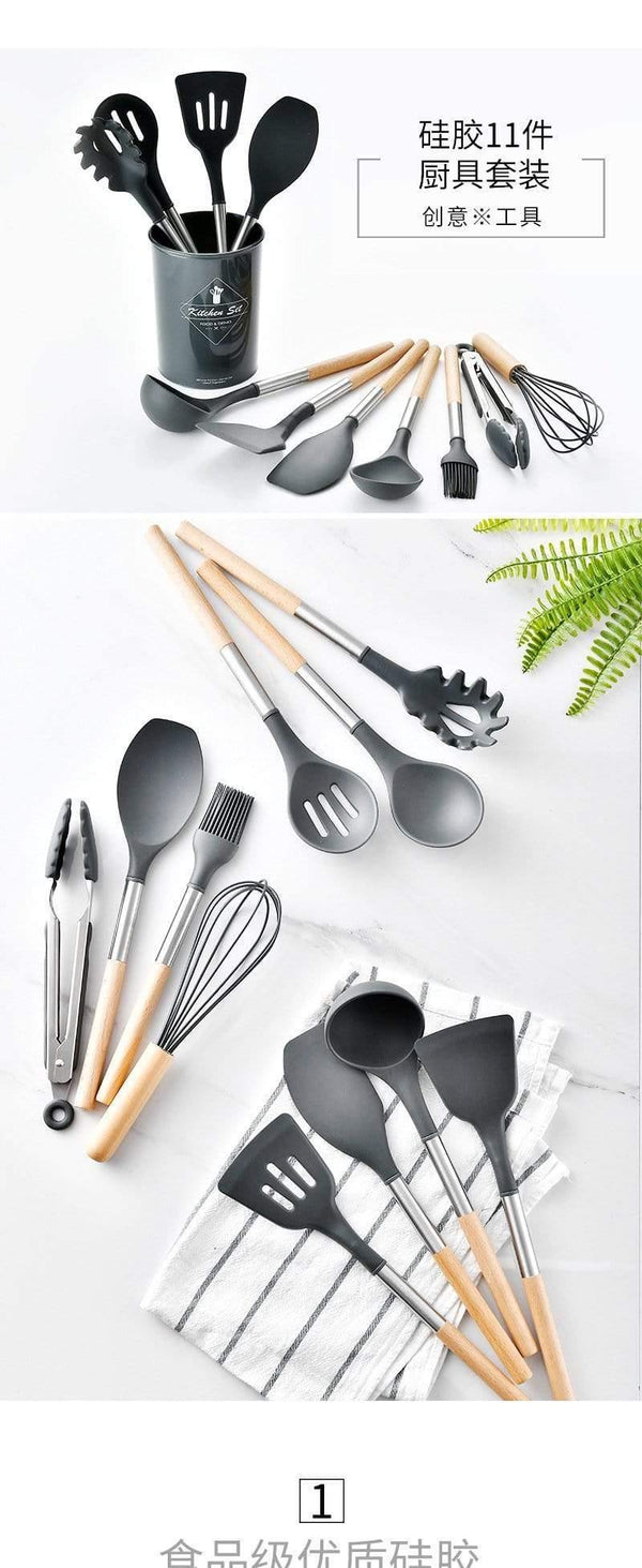 11PCS Silicone Kitchenware Non-stick Cookware Cooking Tool Spatula Ladle Egg Beaters Shovel Spoon Soup Kitchen Utensils Set