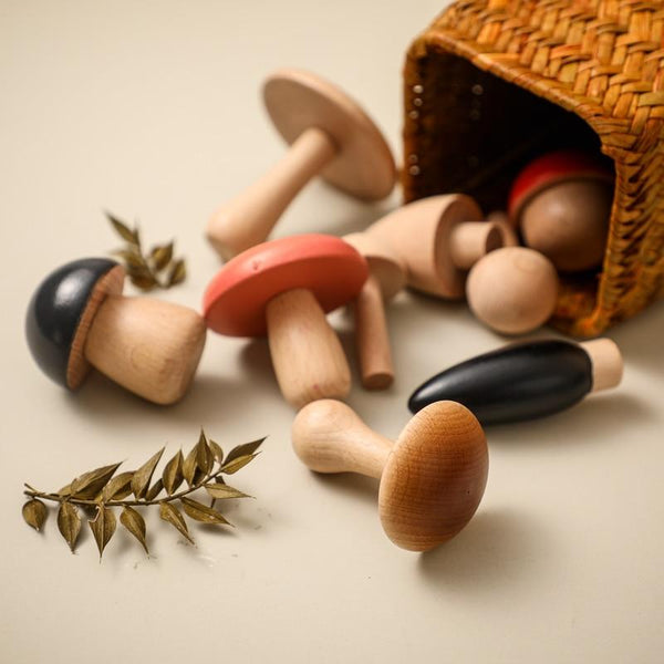 Planet Gates 11Pcs Woode Mushroom Blocks for Children Montessori Educational Wooden Toys Safety Kitchen Utensils Toys Baby Grasp Matching Toy