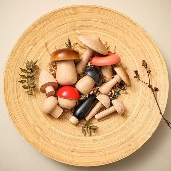 Planet Gates 11Pcs Woode Mushroom Blocks for Children Montessori Educational Wooden Toys Safety Kitchen Utensils Toys Baby Grasp Matching Toy