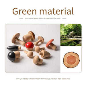 Planet Gates 11Pcs Woode Mushroom Blocks for Children Montessori Educational Wooden Toys Safety Kitchen Utensils Toys Baby Grasp Matching Toy