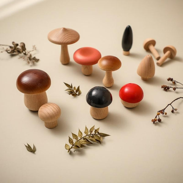 Planet Gates 11Pcs Woode Mushroom Blocks for Children Montessori Educational Wooden Toys Safety Kitchen Utensils Toys Baby Grasp Matching Toy