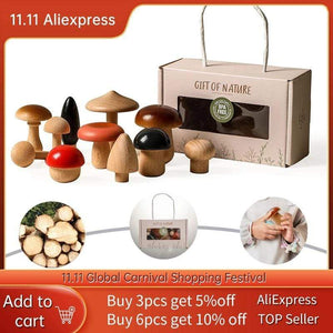 Planet Gates 11Pcs Woode Mushroom Blocks for Children Montessori Educational Wooden Toys Safety Kitchen Utensils Toys Baby Grasp Matching Toy