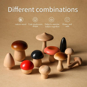 Planet Gates 11Pcs Woode Mushroom Blocks for Children Montessori Educational Wooden Toys Safety Kitchen Utensils Toys Baby Grasp Matching Toy