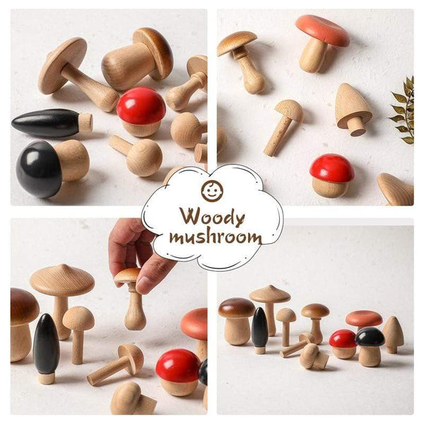Planet Gates 11Pcs Woode Mushroom Blocks for Children Montessori Educational Wooden Toys Safety Kitchen Utensils Toys Baby Grasp Matching Toy