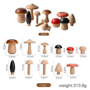 Planet Gates 11Pcs Woode Mushroom Blocks for Children Montessori Educational Wooden Toys Safety Kitchen Utensils Toys Baby Grasp Matching Toy