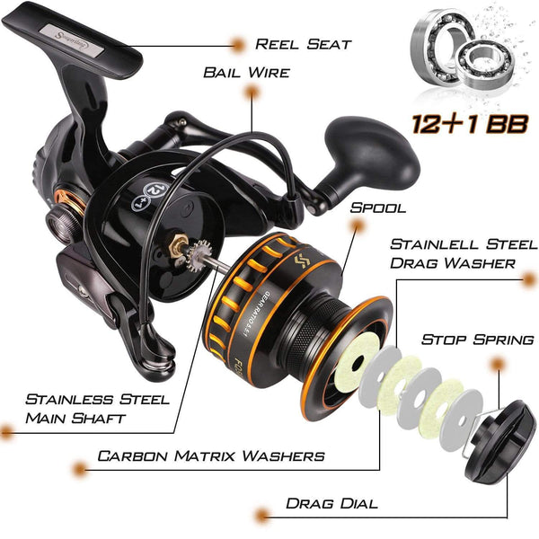 Planet Gates 12+1BB Fishing Reel 1000-5000 Drag 12kg Spinning Reel Saltwater Reel for Carp Reel Fishing Pesca and Free Spool