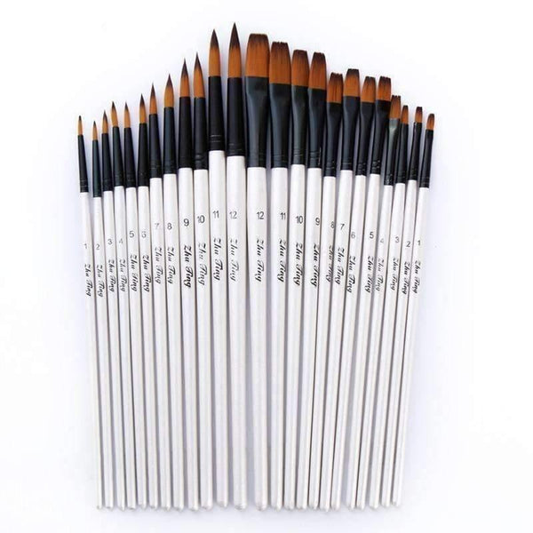 Planet Gates 12/24Pcs Nylon Hair Wooden Handle Watercolor Paint Brush Pen Set for Learning Oil Acrylic Painting Art Paint Brushes Supplies
