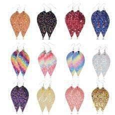 Planet Gates 12 30pair/lot New Teardrop PU Leather Earrings Sequins Looking Various Looking Various Multi Colors Bohemia Water Drop Earring