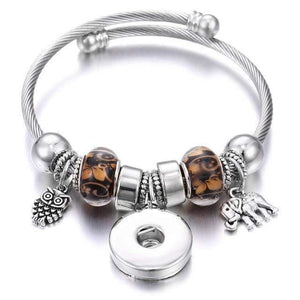 Planet Gates 12 Bracelets for 18mm Snaps Jewelry Elastic Silver Beaded Snap Bracelet Bangles Fit Snap Buttons Jewelry Charms Bracelet