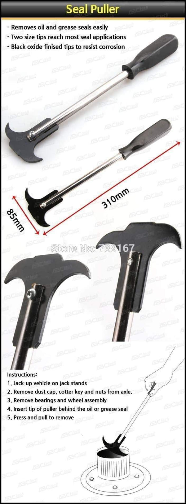 Planet Gates 12" Car Oil Seal O-Rings Grease Seal Key Nuts Removal Puller For Motorcycle BMW VW Toyota Mercedes Audi Ford Garage Tools AT2122