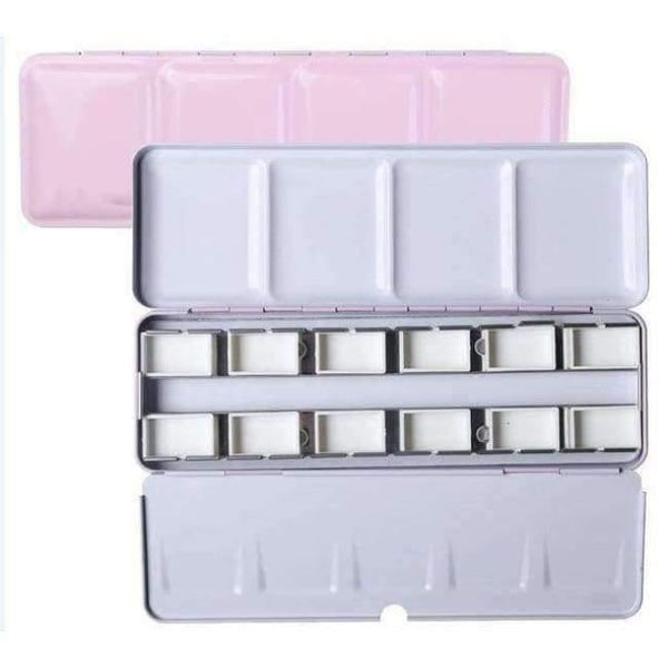 Planet Gates 12 full pan pink box Empty Watercolor Paints Tins Box with 12 Pcs Full Pans and 24 Half Pans For Art Painting Palette Supplies