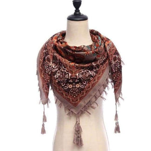 Planet Gates 12-khaki New brand women scarf square cotton shawls and wraps lady pashmina Tassels Bohemia foulard winter female bandana hijabs