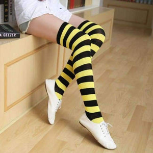 Planet Gates 12 / One Size Long Knee Socks Striped Cotton Thigh High Lady's Over The Knee Stockings 2018 Thin Stripes High Tube Color Stripes Socks