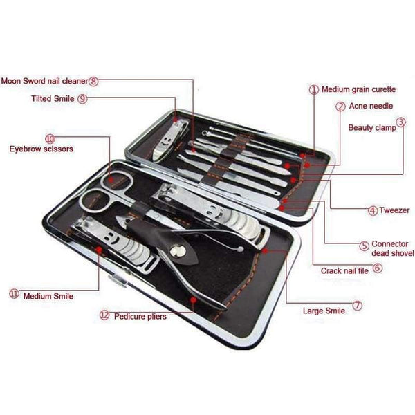 Planet Gates 12 PCS/set Nail Art Manicure Tools Set Nails Clipper Scissors Tweezer Knife Manicure Sets Stone Pattern Case For Nail Manicure