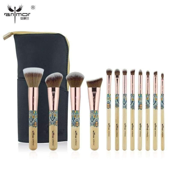 Planet Gates 12 pieces Synthetic Makeup Brushes Set with Unique Design Black Bag Professional Brushes for Makeup