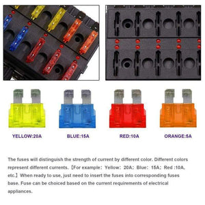 12 Way Blade Fuse Box Holder 12V 24V for Car Boat Marine Caravan Trike Car Fuse Blocks with LED Indicator Warning Light