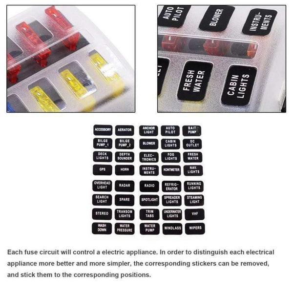 12 Way Blade Fuse Box Holder 12V 24V for Car Boat Marine Caravan Trike Car Fuse Blocks with LED Indicator Warning Light