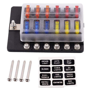 12 Way Blade Fuse Box Holder 12V 24V for Car Boat Marine Caravan Trike Car Fuse Blocks with LED Indicator Warning Light