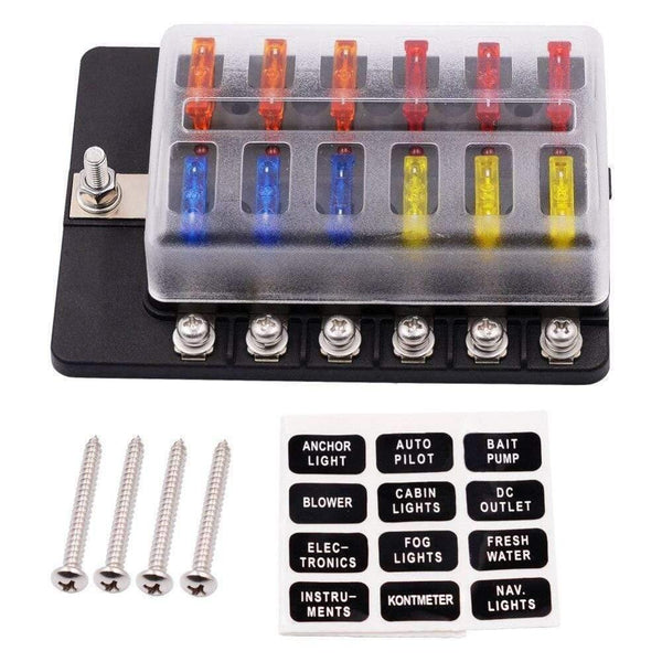 12 Way Blade Fuse Box Holder 12V 24V for Car Boat Marine Caravan Trike Car Fuse Blocks with LED Indicator Warning Light