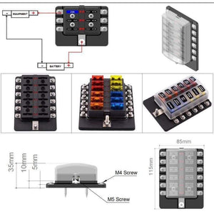 12 Way Blade Fuse Box Holder 12V 24V for Car Boat Marine Caravan Trike Car Fuse Blocks with LED Indicator Warning Light