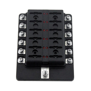 12 Way Blade Fuse Box Holder Fuse Blocks with Red LED Indicator 10Pcs Fuses 10Pcs Terminals for Car Boat Caravan Truck 12V 24V