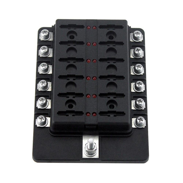 12 Way Blade Fuse Box Holder Fuse Blocks with Red LED Indicator 10Pcs Fuses 10Pcs Terminals for Car Boat Caravan Truck 12V 24V