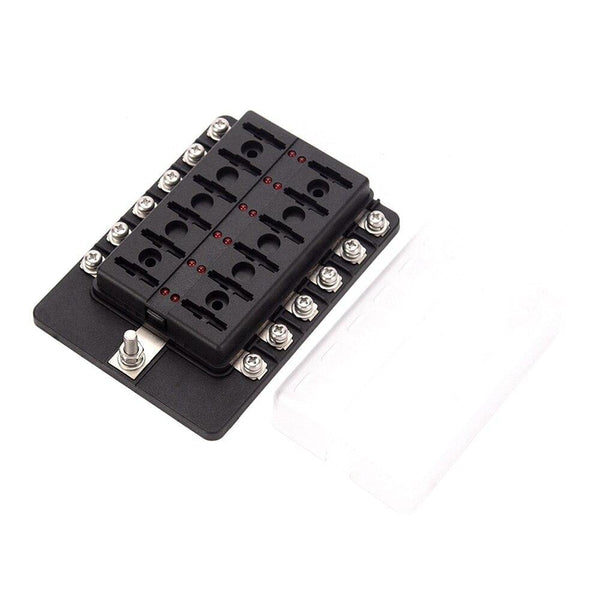 12 Way Blade Fuse Box Holder Fuse Blocks with Red LED Indicator 10Pcs Fuses 10Pcs Terminals for Car Boat Caravan Truck 12V 24V