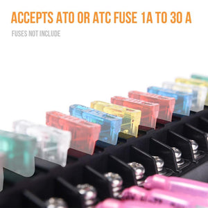 Planet Gates 12 Way DC12V-32V Automotive Blade Block Holder w/ Screw Nut Terminal Fuse Box Holder for Car Truck Vehicle Marine Boat