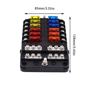 12-Way Fuse Box Blade Fuse Block Holder Screw Nut Terminal W/Negative Bus 5A 10A 15A 20A Free Fuses LED Indicator