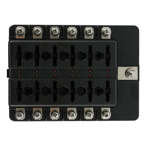 12 Ways Fuse Box with Negative Bus, Blade Fuses Holder Block with LED Indicator for Boat Van Car Truck Marine