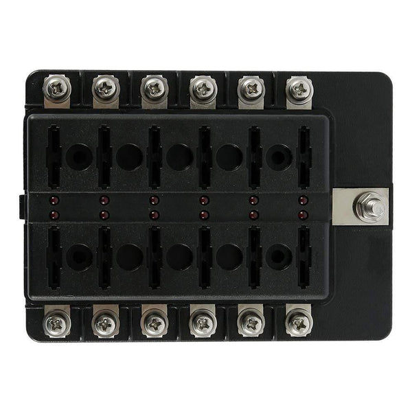 12 Ways Fuse Box with Negative Bus, Blade Fuses Holder Block with LED Indicator for Boat Van Car Truck Marine