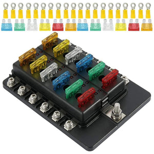 12 Ways Fuse Box with Negative Bus, Blade Fuses Holder Block with LED Indicator for Boat Van Car Truck Marine